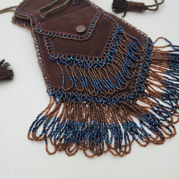 Vintage Boho Suede Beaded Handbag Purse - Picture 3 of 13